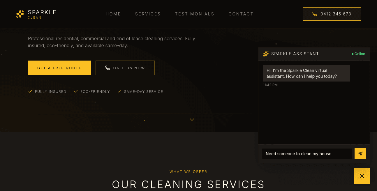 Sparkle Clean — AI chatbot